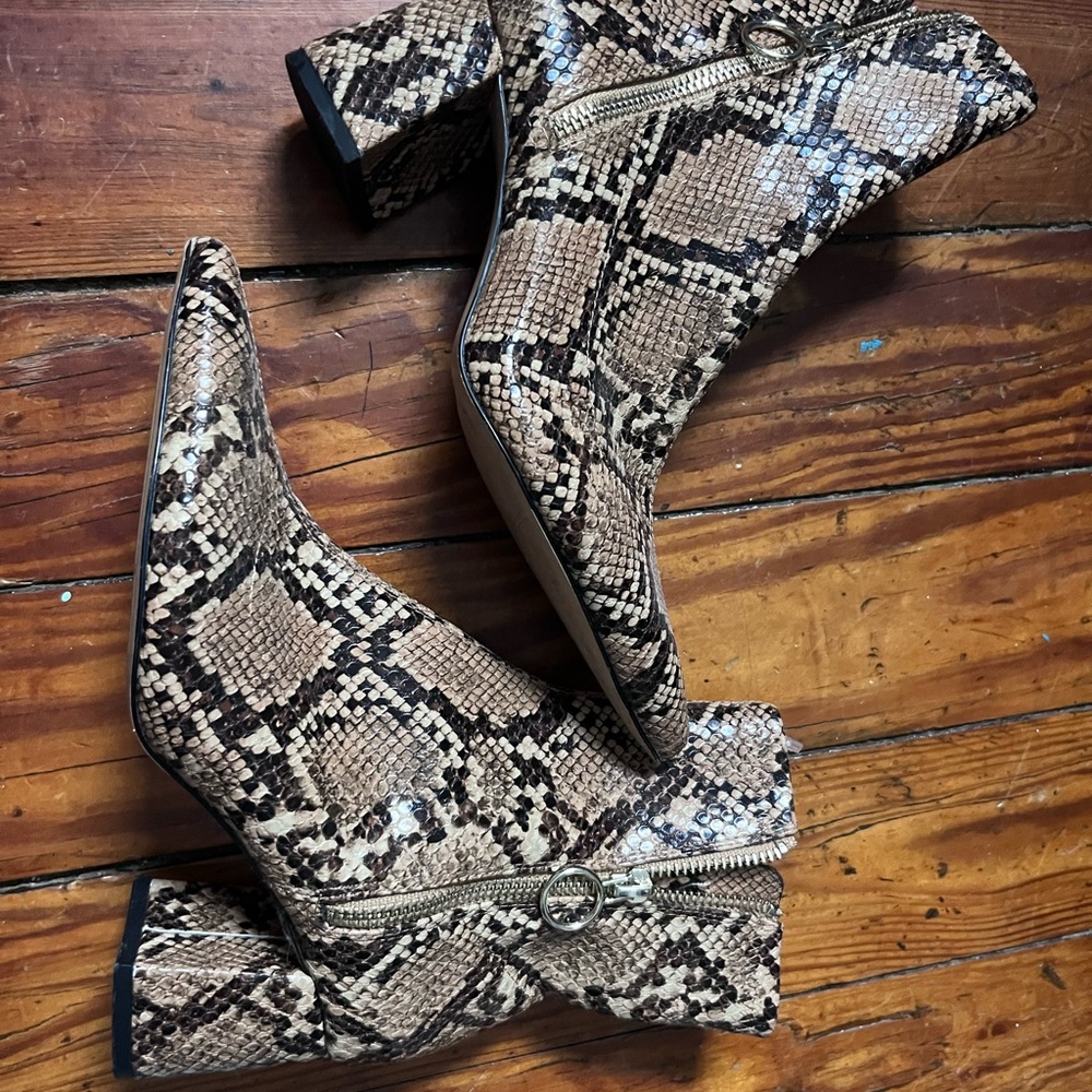 Stradivarius Snake Print Ankle Boots